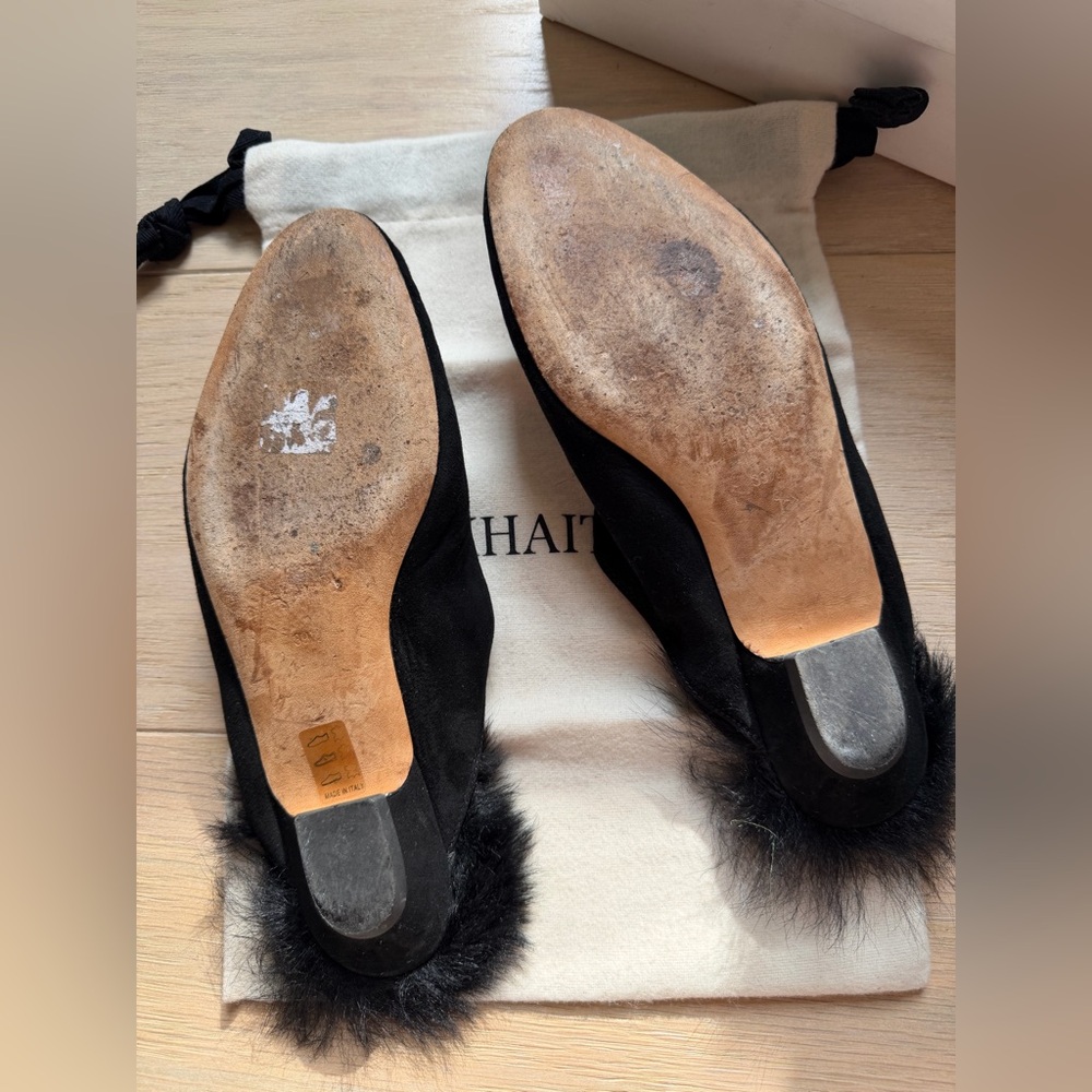 KHAITE Otto Black Suede Shearling Pointed Toe Mule Flats 39.5 US 9.5 - Picture 6 of 6